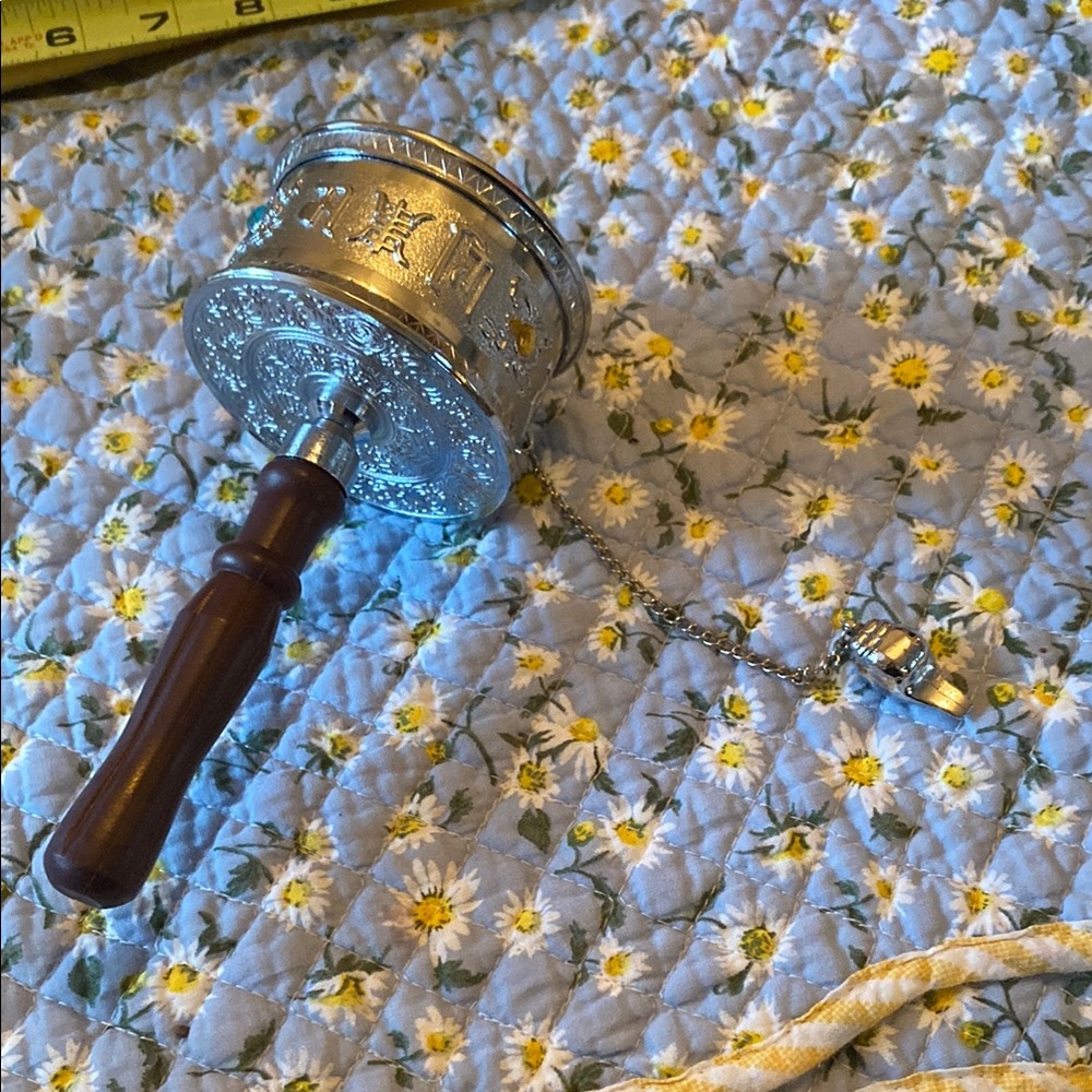 Silver Prayer Wheel with Wooden Handle